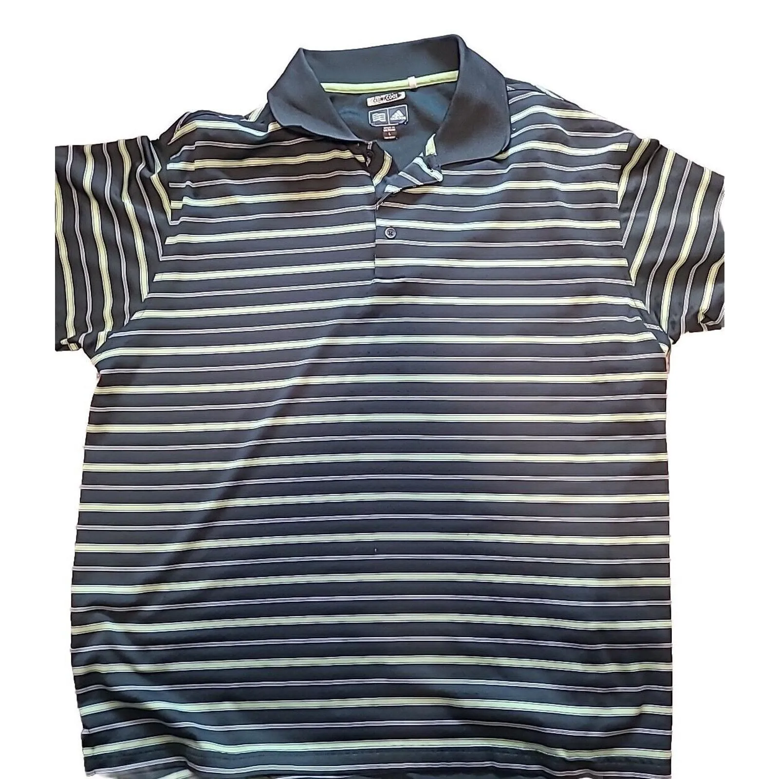 Product image for Adidas Climate Polo Shirt Mens XL Striped Green Embroidered Short Sleeve