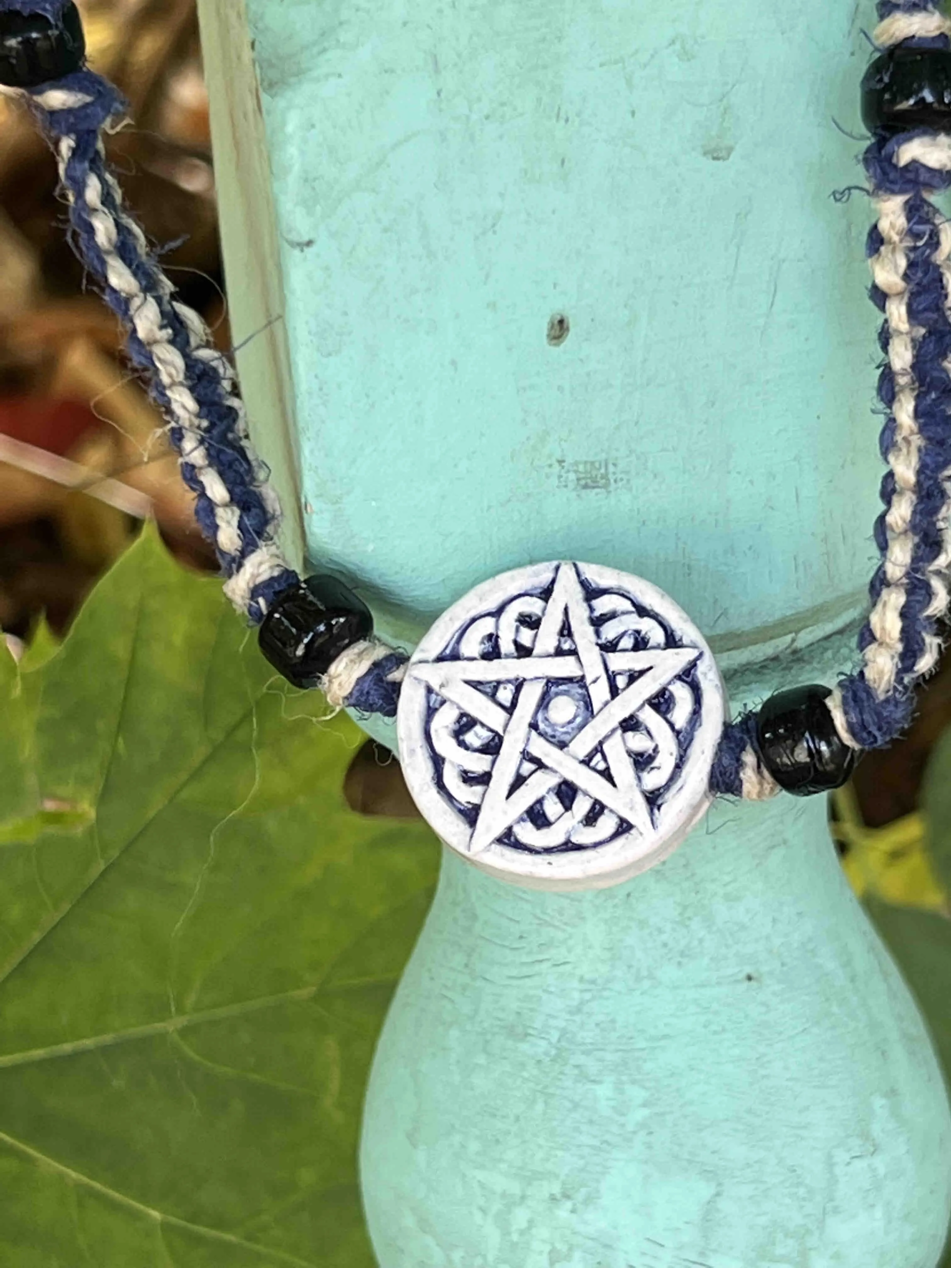 Product image for Blue and white ceramic pentacle necklace by Christina Rietsch