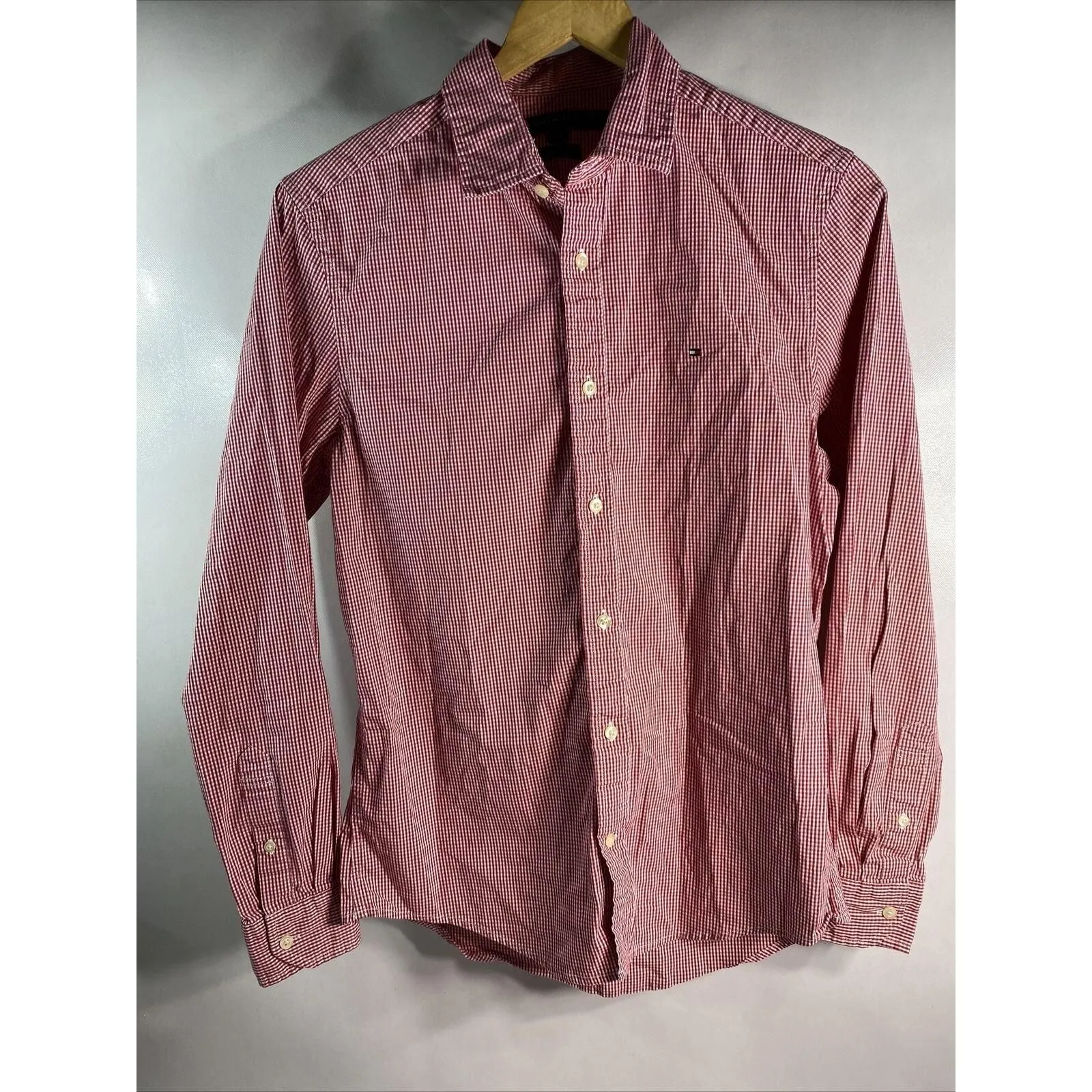Product image for Tommy Hilfiger Red Plaid Button Up Outdoor Long Sleeve Shirt Men's Adult Small