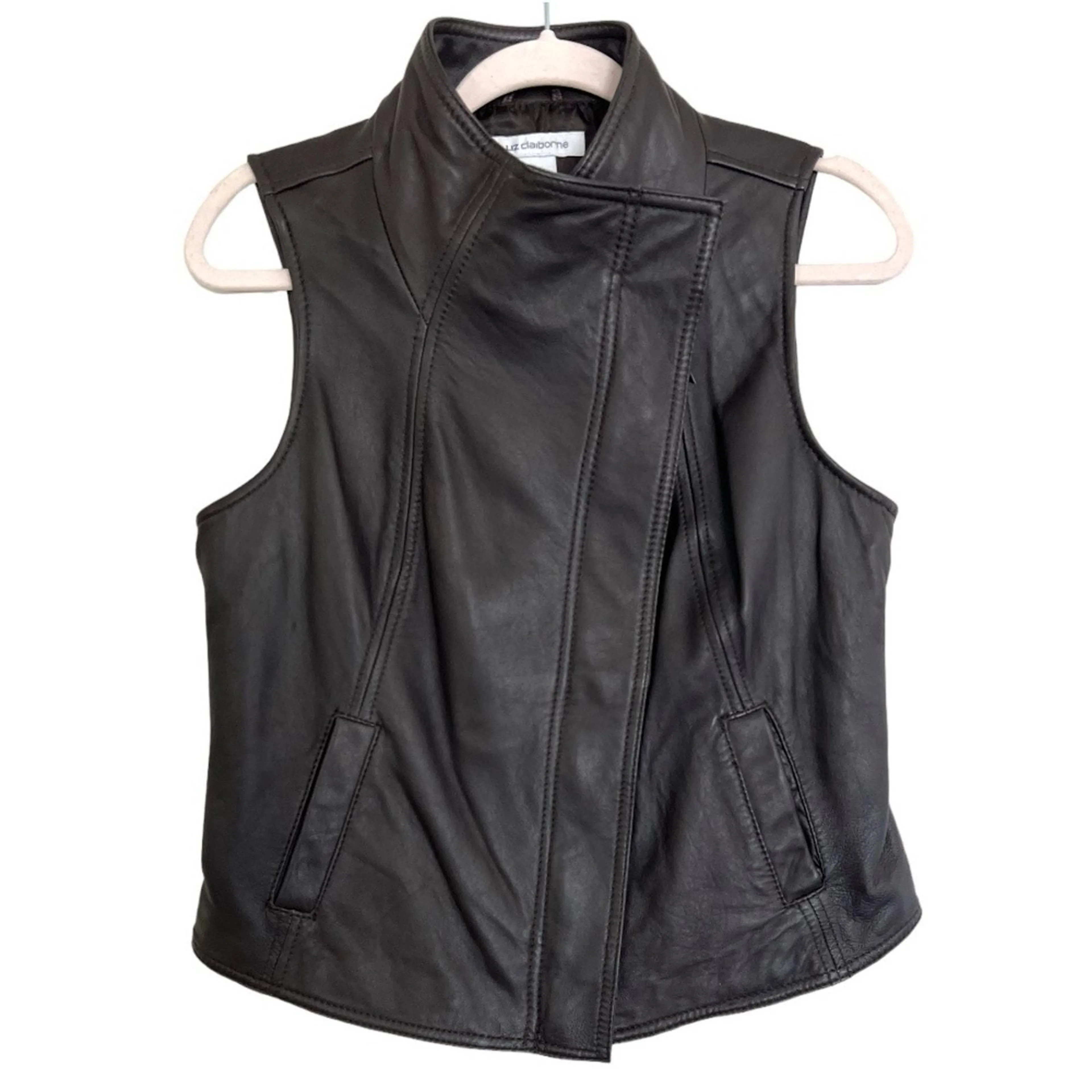 Product image for Liz Claiborne Vintage Brown Lambskin Leather Moto Biker Vest