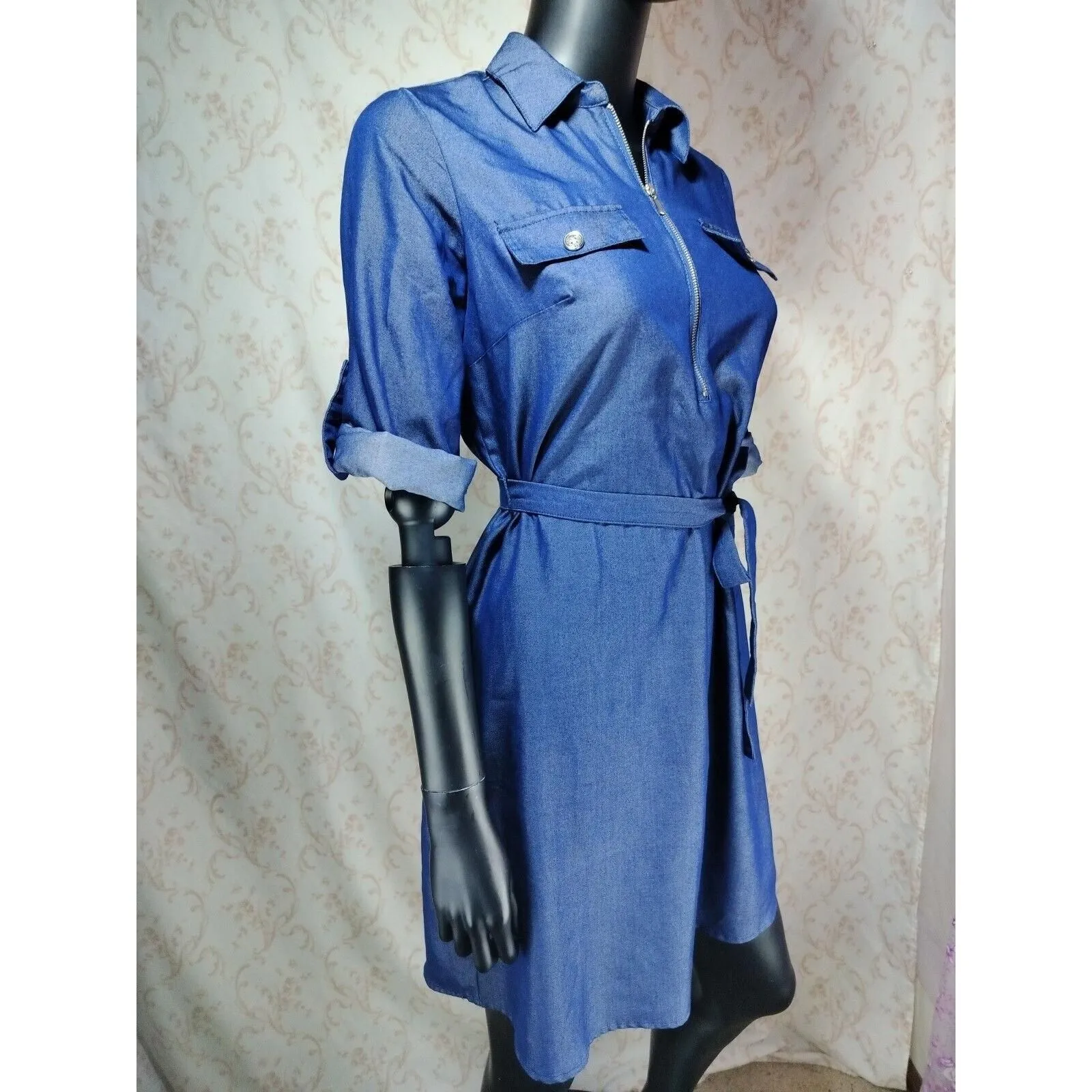 dark denim off the shoulder dress Chocolate Over Detail Long Sleeve Black dress Blue Denim Shirt Dress Size:US 0P