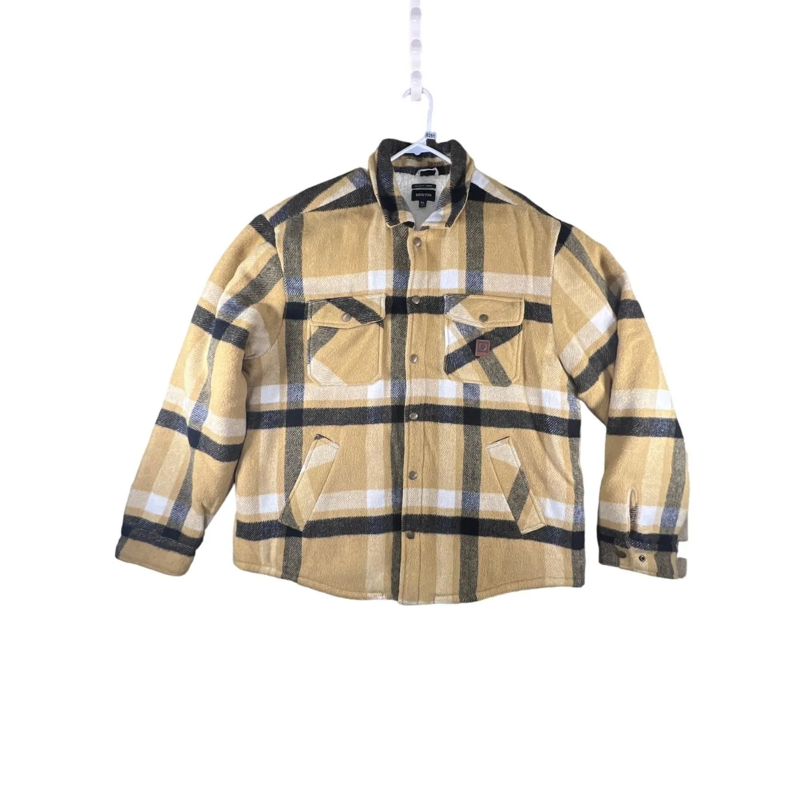 Brixton Durham Sherpa Lined Jacket Antelope Off White Black Size 