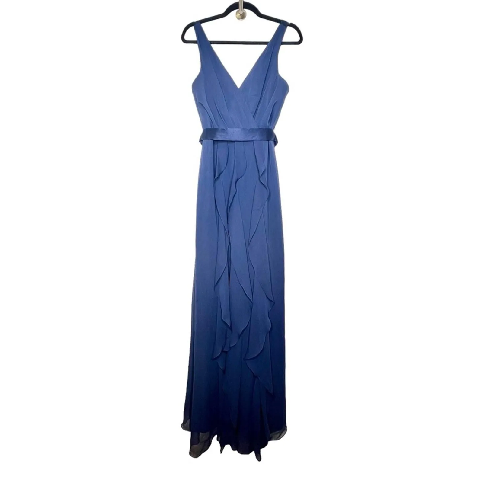 v-neck wrapped bodice dress with satin belt White By Vera Wang V-Neck Wrapped Bodice Dress With Satin Belt Size 2  Eggplant