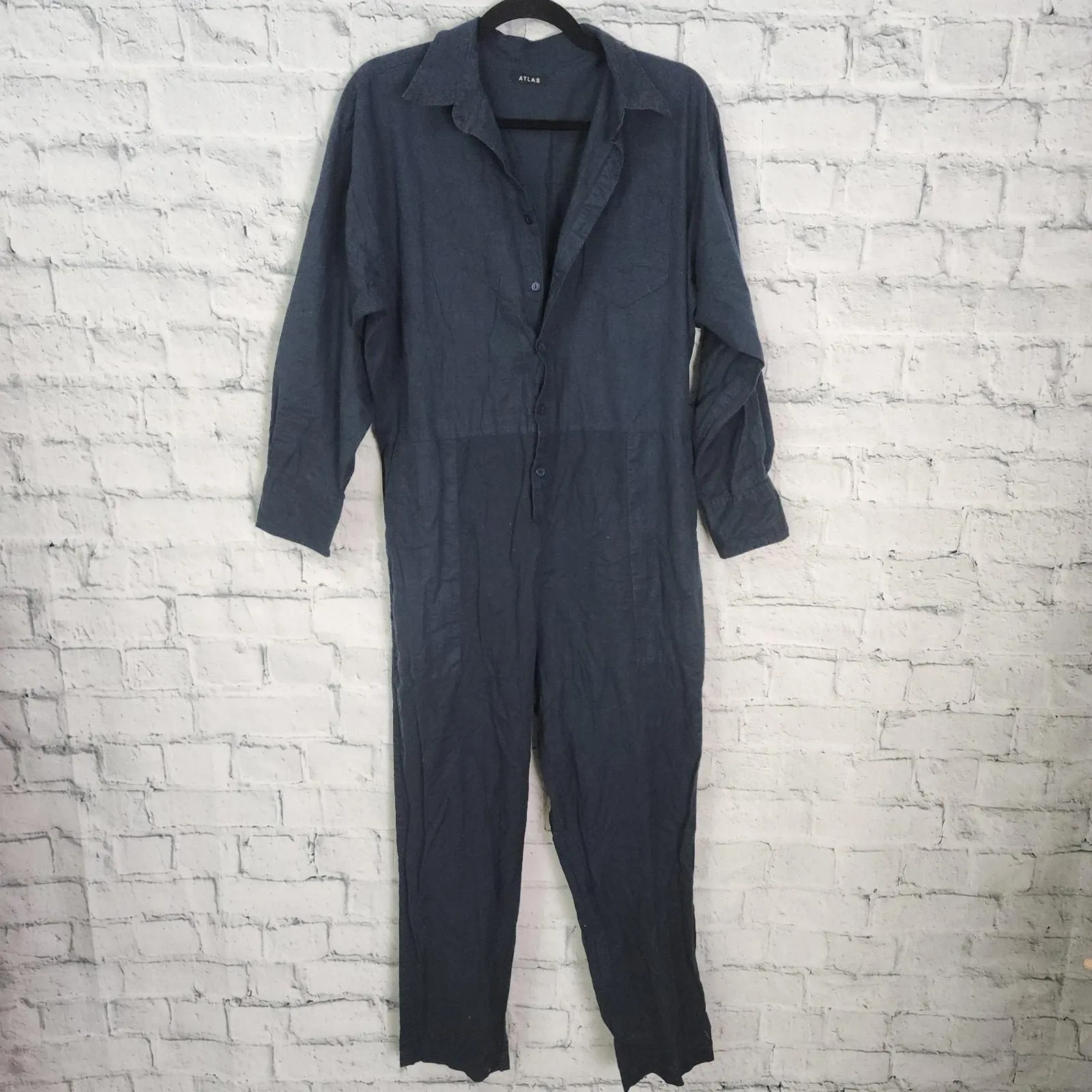 Product image for Atlas oversized Jumpsuit Sz S navy long sleeve 100% cotton casual pockets A5N