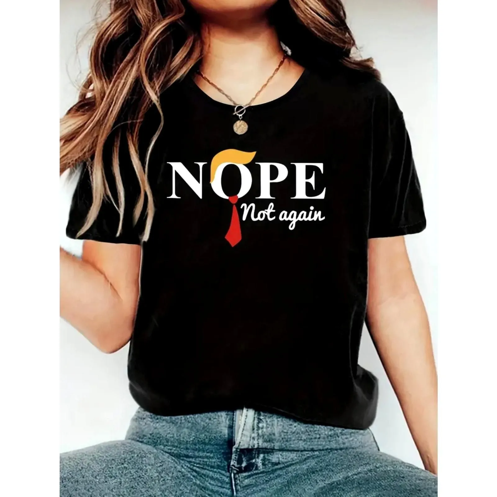 Product image for Graphic Short Sleeve Crew Neck Vote Nope Not Again Black T Shirt Size M