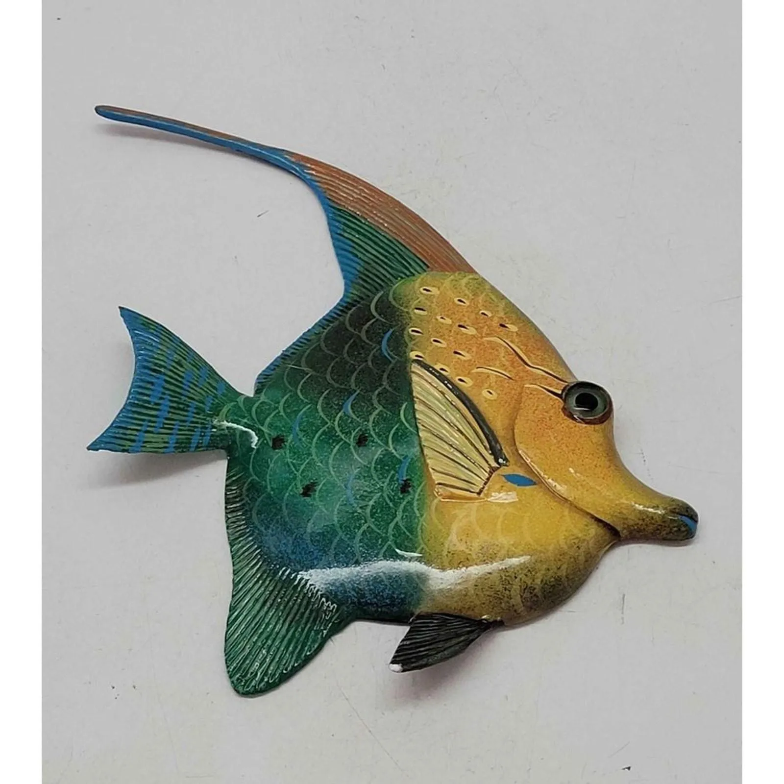 Product image for Hand Painted Small 5.5" Tropical Fish Iridescent Multicolor Wall Home Decor. Add a touch of the trop