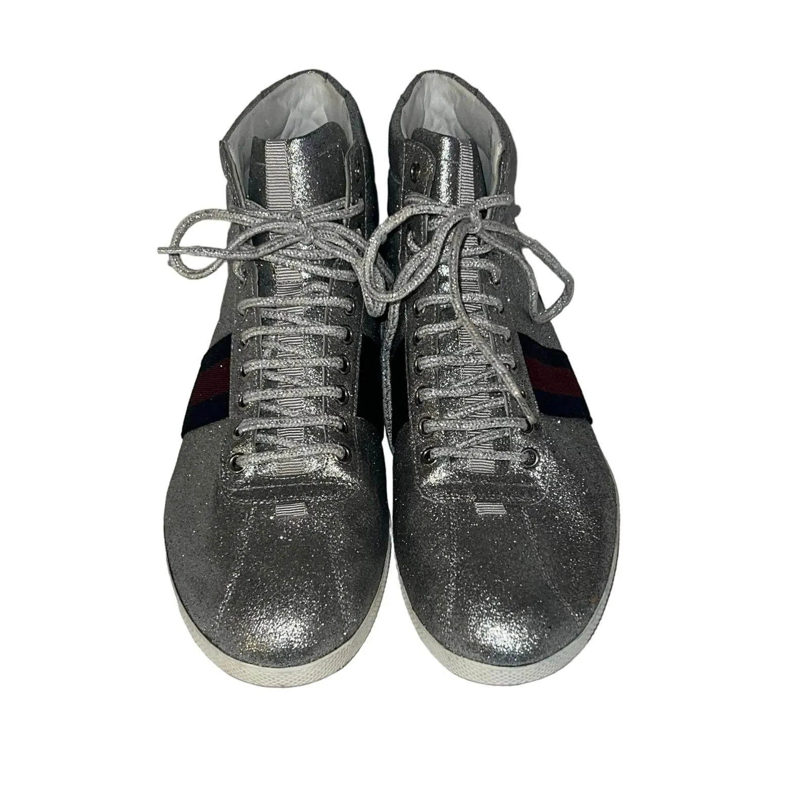 Product image for Gucci Silver Glitter High Top Men’s Sneakers Size 10.5