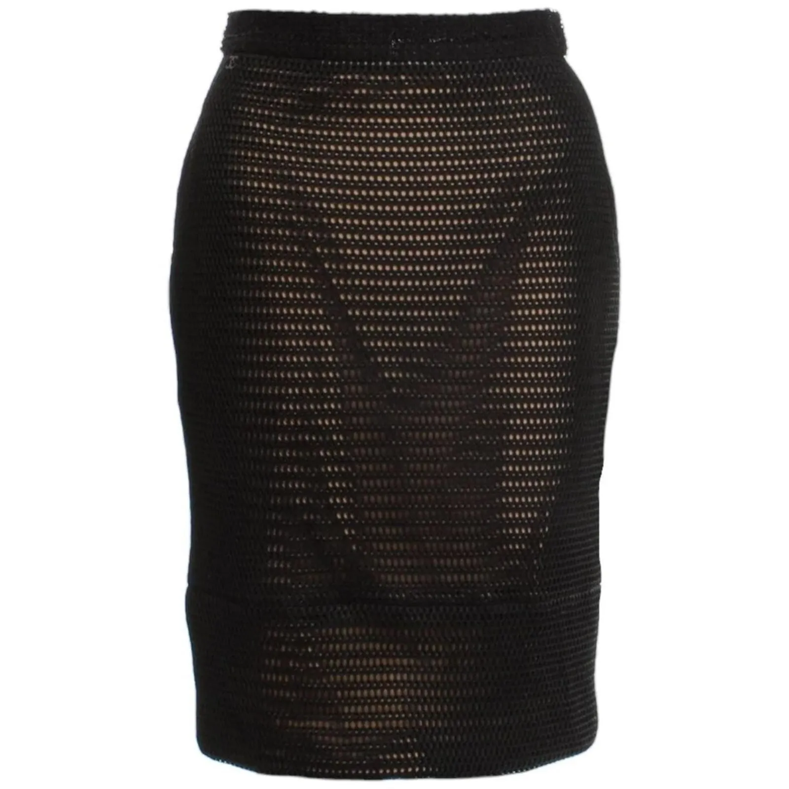 Product image for CHANEL Black Interlocking CC Logo Knee-Length Skirt, Medium/FR38