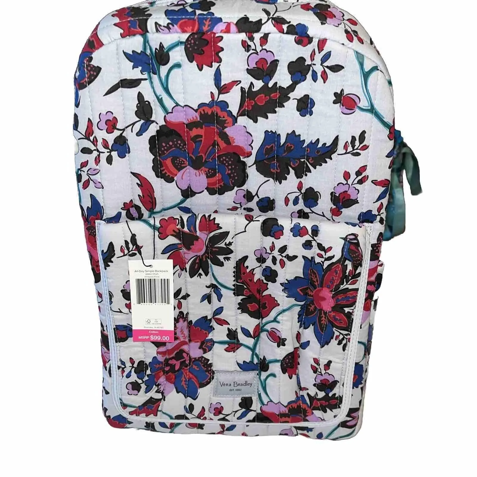 Vera Bradley All Day Simple Backpack In Vineyard Floral MSRP