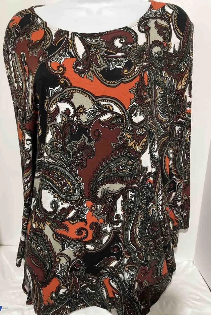 Product image for Ruby Rd Womens Top stretchy Size Medium long Sleeve paisley orange