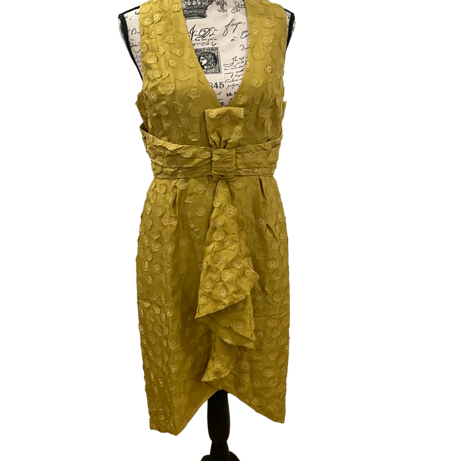 anthropologie yellow silk dress BHLDN Anthropologie Quillaree Silk Yellow Tethered Dots Dress NWOT Size 4  $300