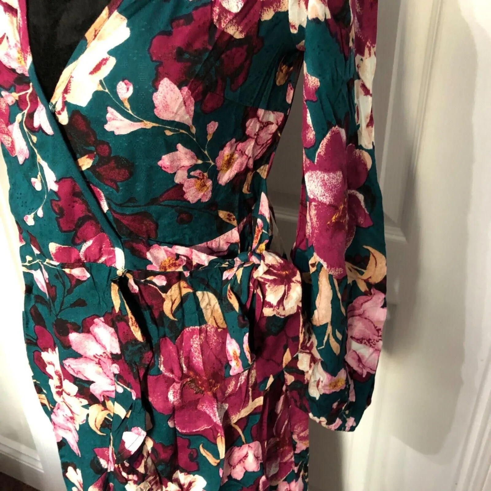 Band Of The Free Women's Floral Wrap Maxi Dress XS Teal & Burgundy NWT   Whatnot: Shop, Sell, Connect