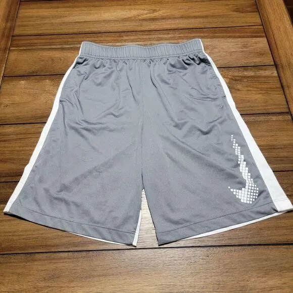 Product image for Nike Dri-Fit Standard Fit Grey & White Athletic Shorts W/ Pockets -Size Youth XL