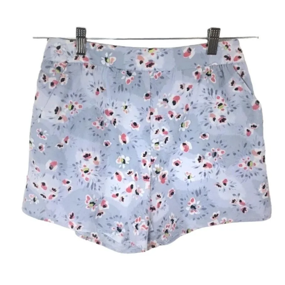 Product image for LC Lauren Conrad Floral Mid Rise Shirred Pull On Shorts Small Blue Gray Summer