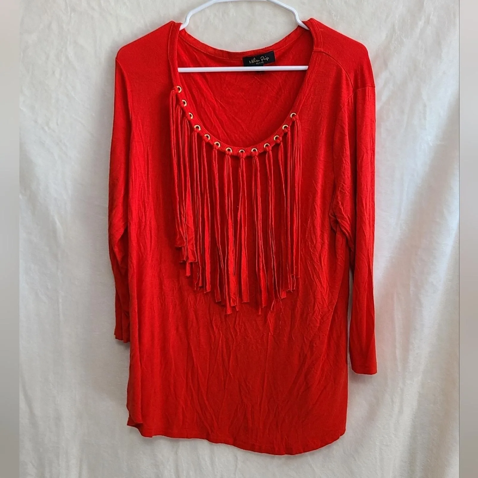Product image for Melissa Paige Women's Red Fringed Top Size PXL