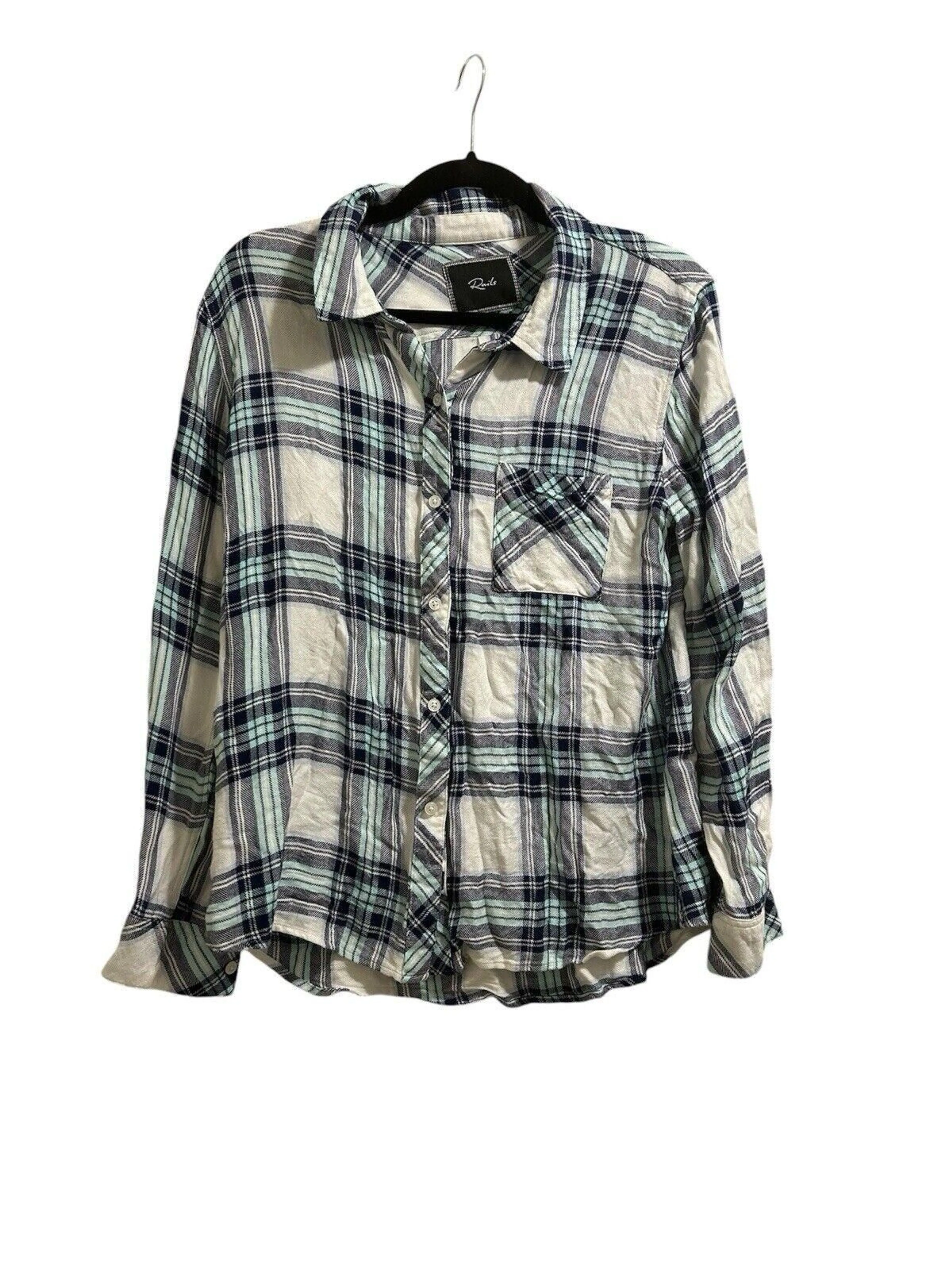 Product image for Rails Hunter Button Down Shirt Teal Navy White Plaid Womens Large Flannel