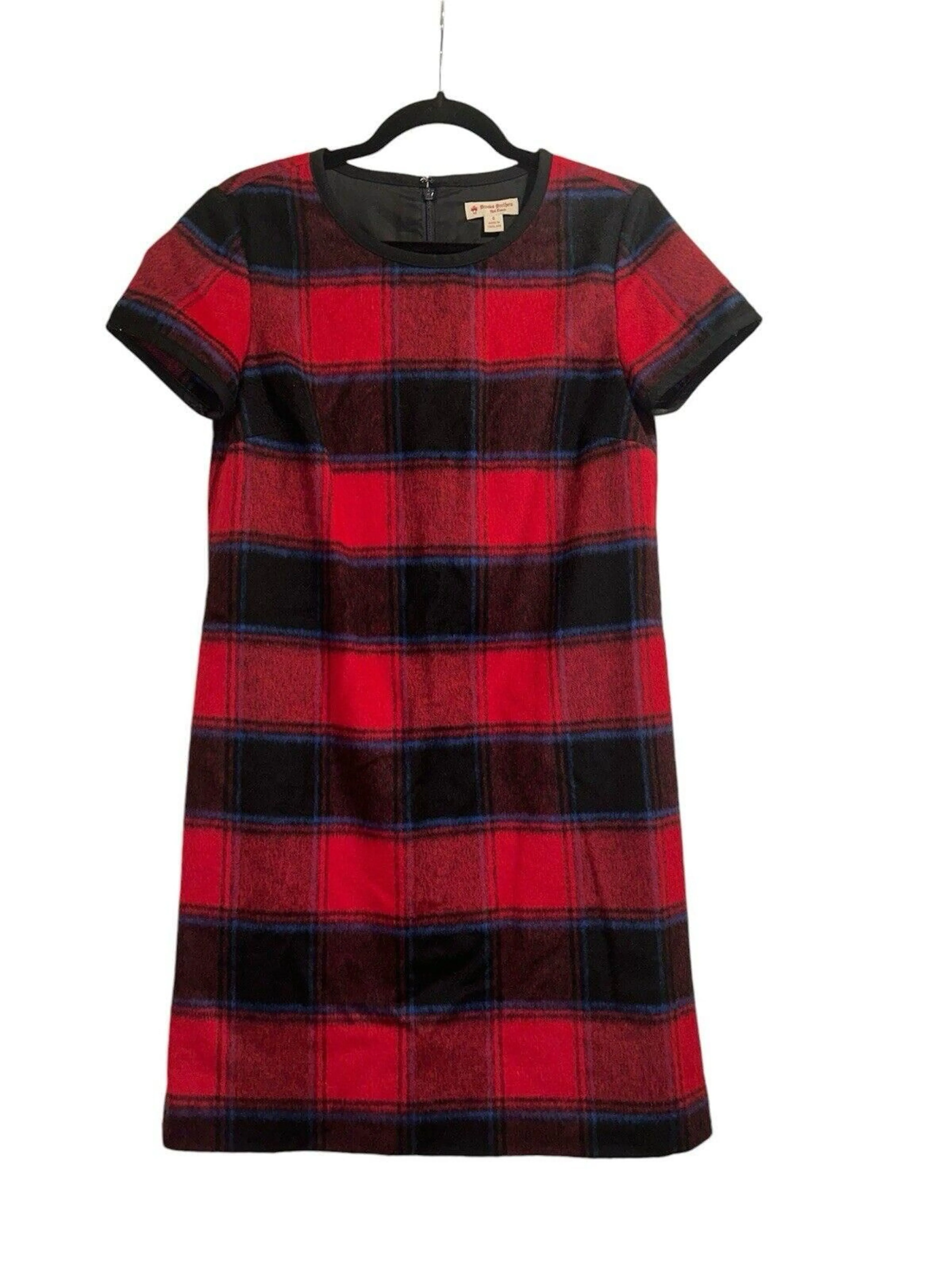 Product image for Brooks Brothers Dress Womens 6 Red Fleece Holiday Plaid Sheath Wool Blend