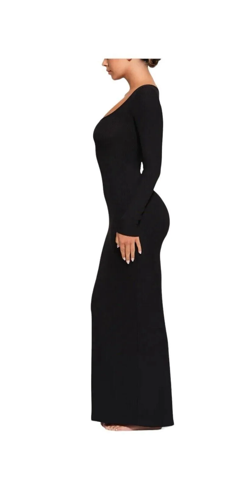 chinese dress ladies REORIA Women's Sexy Going Out Square Neck Long Sleeve Bodycon Maxi Dress  Fall Casual Ribbed Soft Lounge Dresses Black X-Small at Amazon Women's  Clothing store main image 1