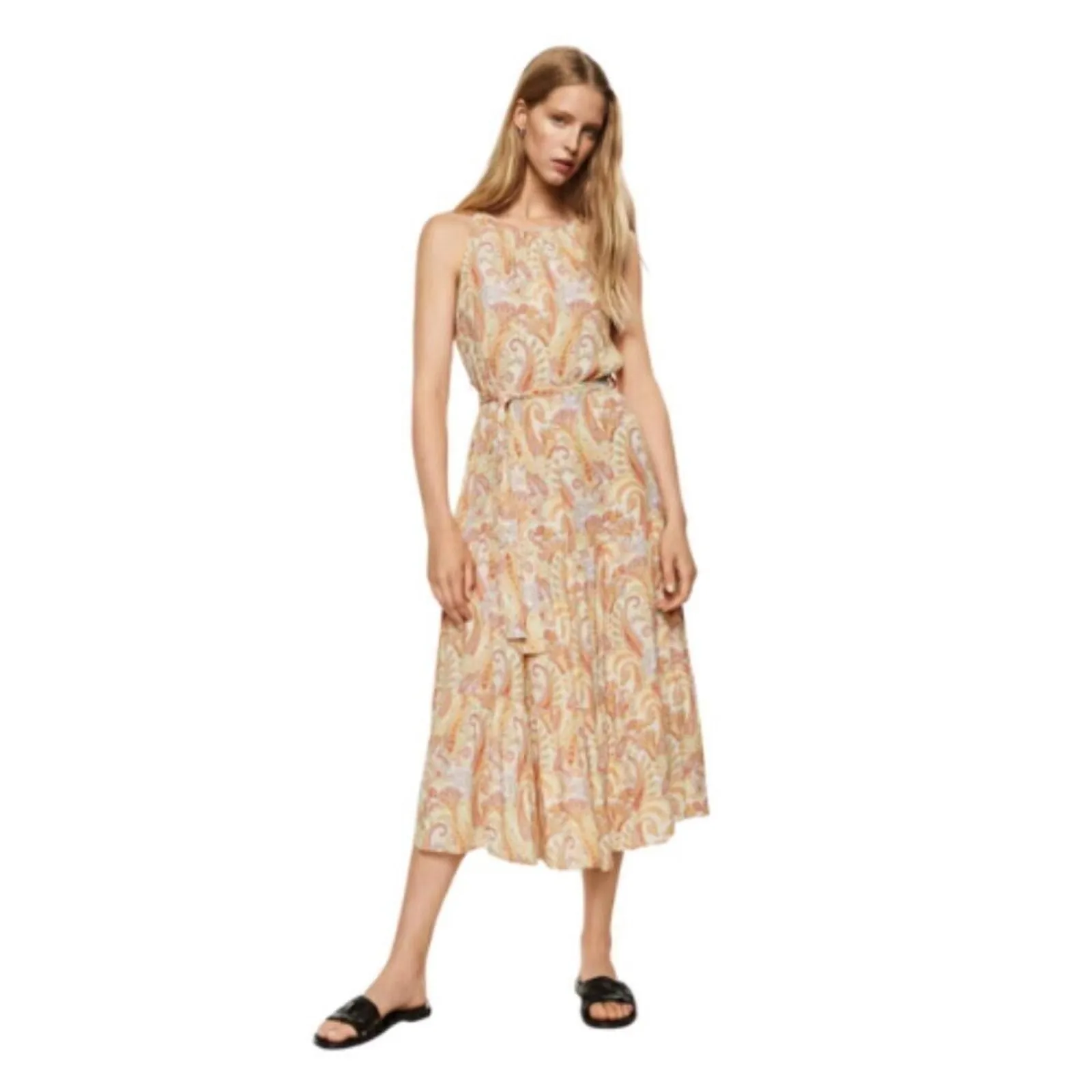 Mango Flowy Paisley Sleeveless Belt Tie Long Dress 16 NWT  Whatnot: Shop,  Sell, Connect
