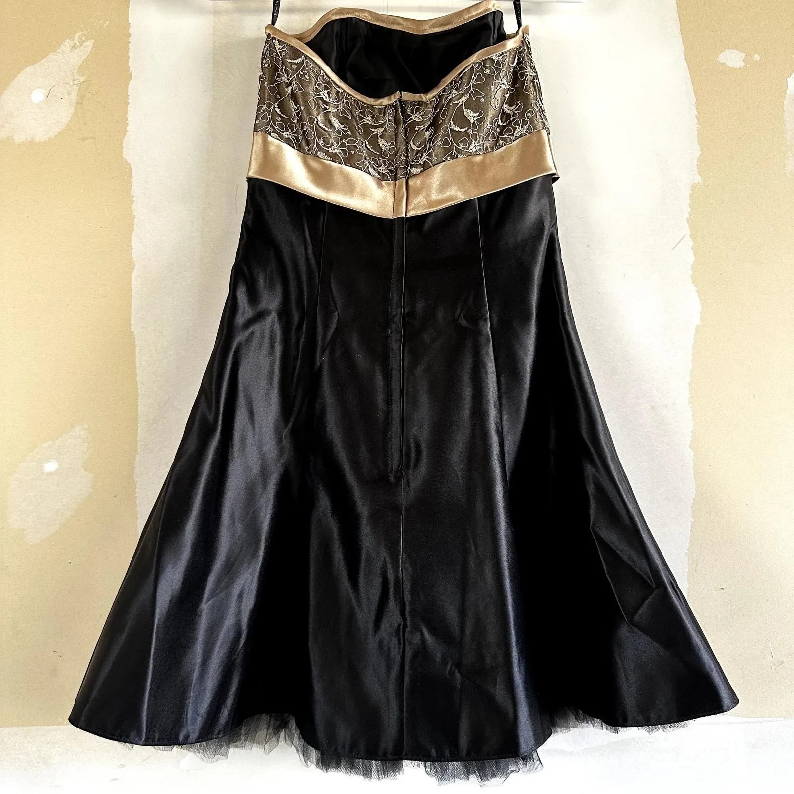 Jessica Mcclintock Gunne Sax Prom Dress Strapless Embellished Lace Gold Black 71