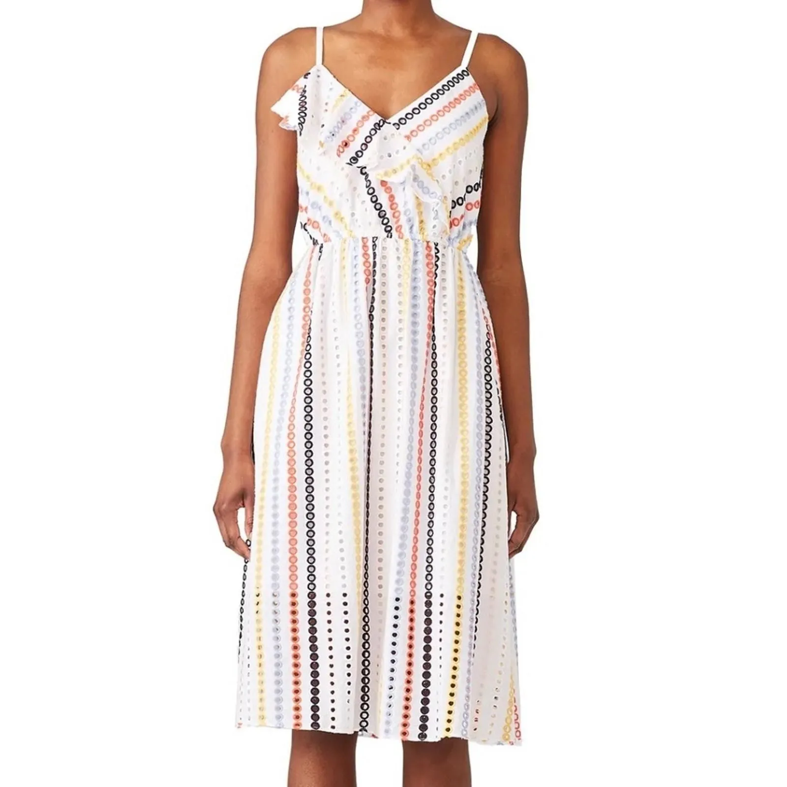 Shoshanna Rent the Runway Striped Jazmin embroidered midi dress sz 6 $395   Whatnot: Shop, Sell, Connect