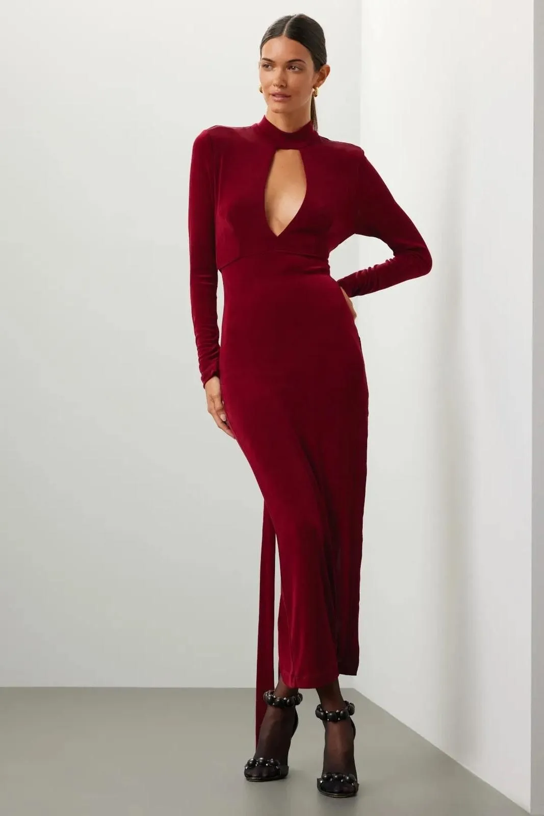 burgundy bardot maxi dress Perrie Bardot Jersey Maxi Dress