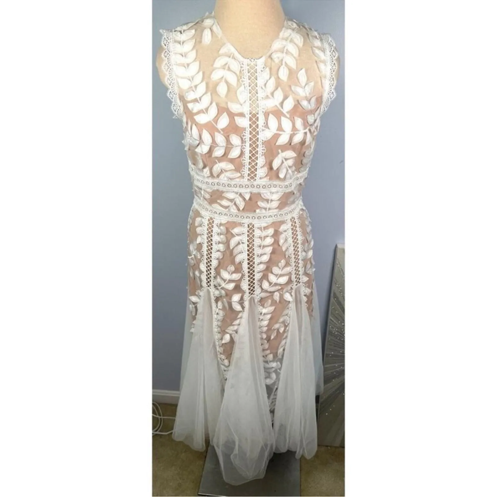 bronx and banco saba blanc floral-appliqué lace midi dress Long Sleeve Empire Waist Maxi Dress