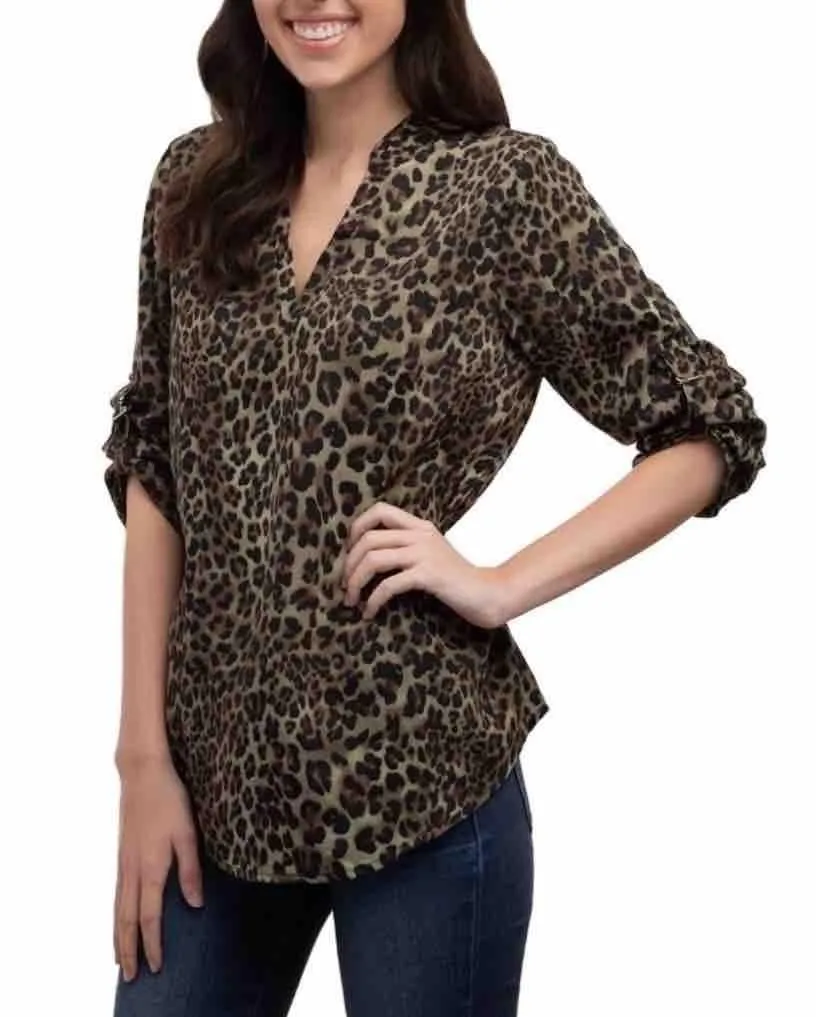 Product image for #2 Chiffon Blouse Army Green Leopard Print