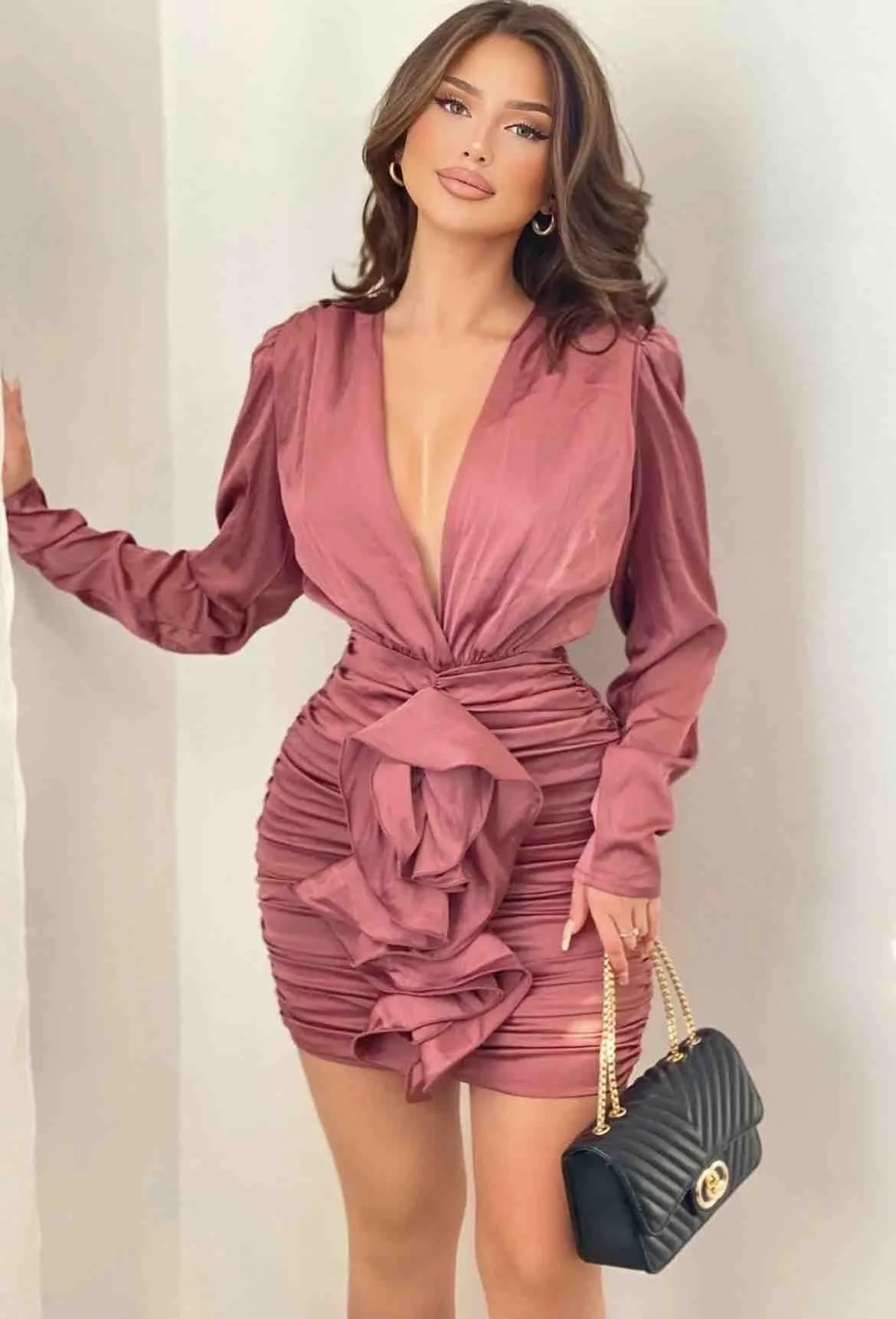 Product image for #5 FashionNova All Ruffled Up Satin Mini Dress