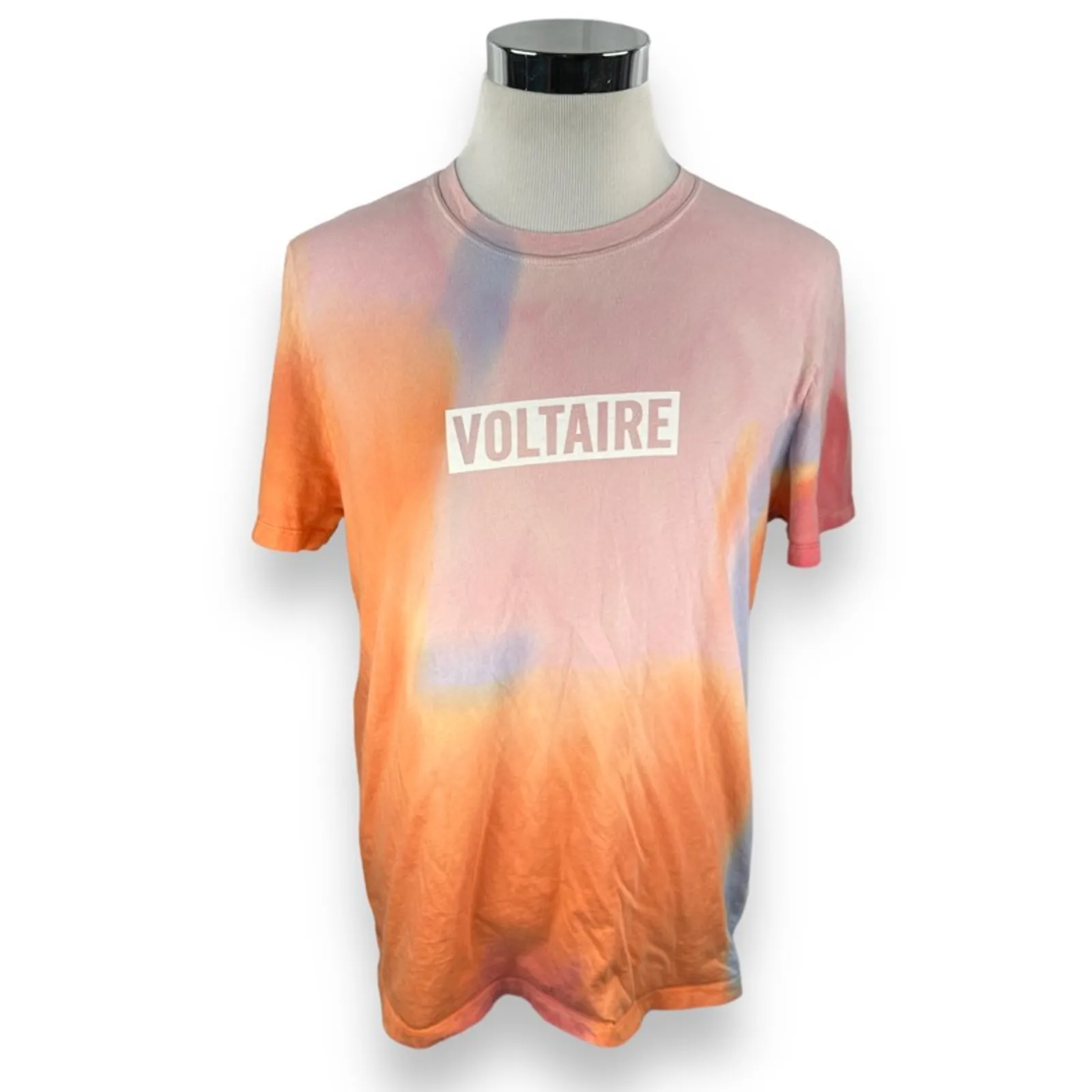 Product image for Zadig & Voltaire T-Shirt Men's Large Pink Orange Tie Dye Spell Out Short Sleeve