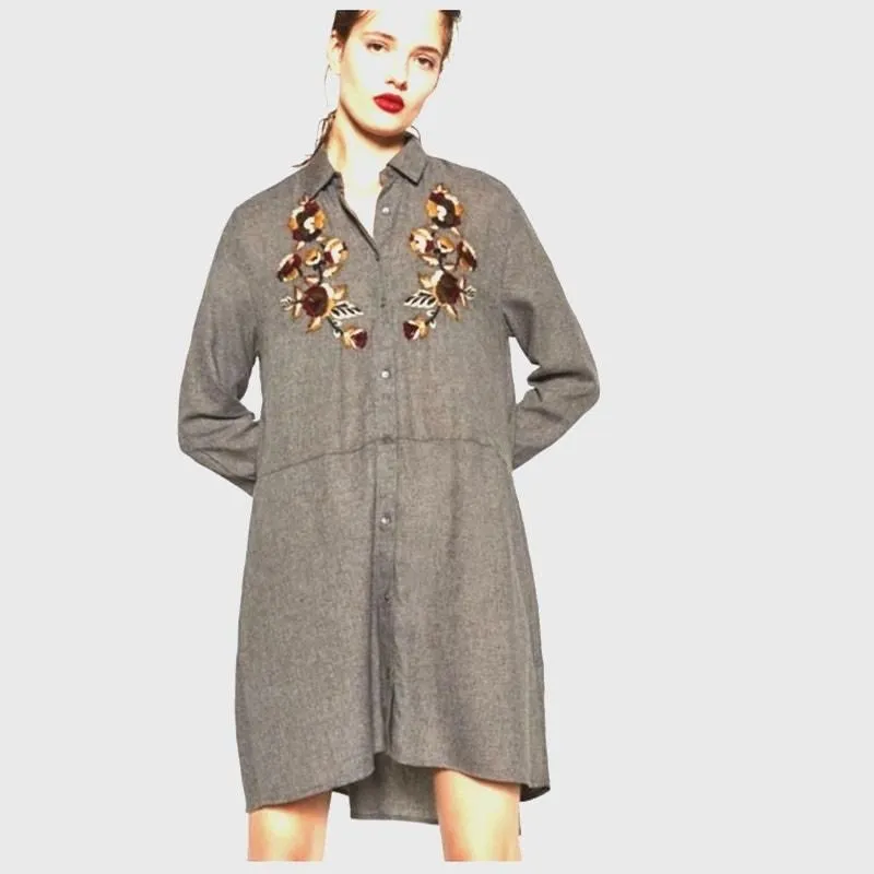 Zara Oversized Embroidered Beaded Tunic Shirtdress - M  Whatnot: Shop,  Sell, Connect