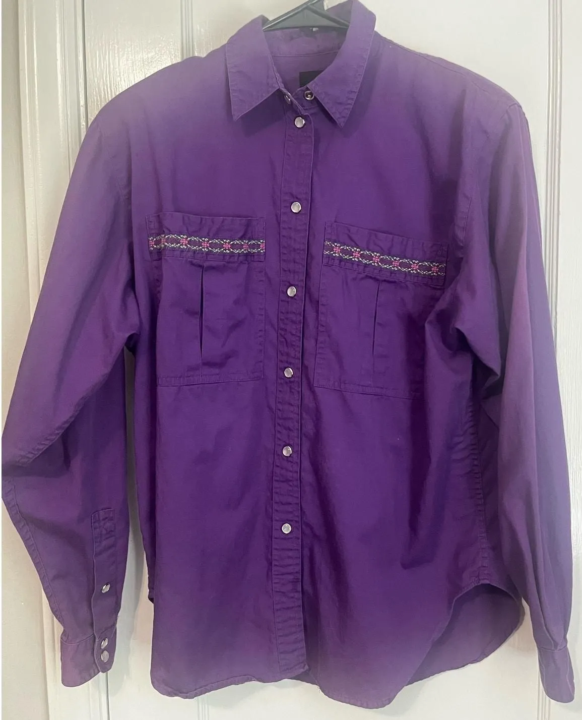 Product image for Vintage 70s 80s Liz Sport Purple Western Cowgirl Long Sleeve Shirt Blouse Small
