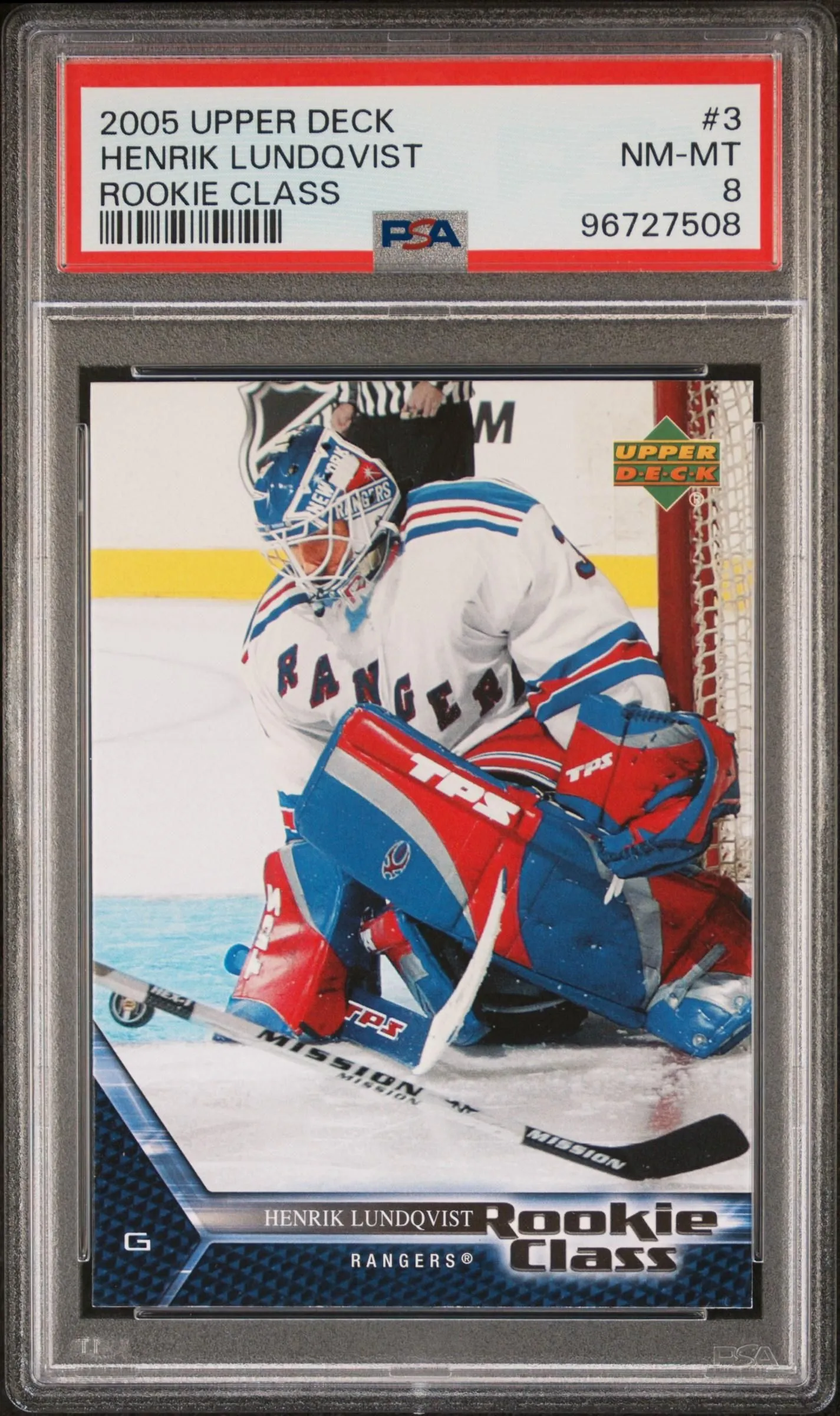 Product image for 2005 Upper Deck Rookie Class Henrik Lundqvist Rookie Class PSA 8