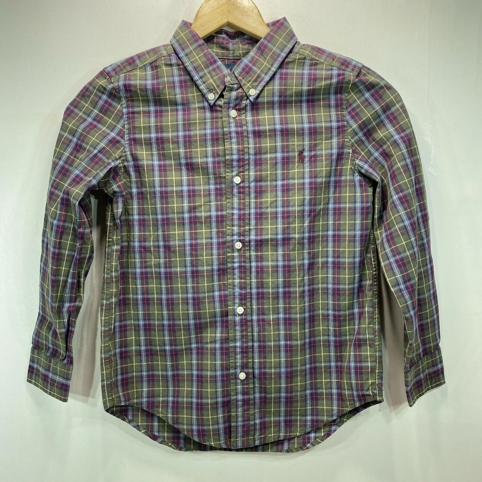 Product image for Polo Ralph Lauren Green Plaid Checked Button Long Sleeve Shirt Boys Size 7