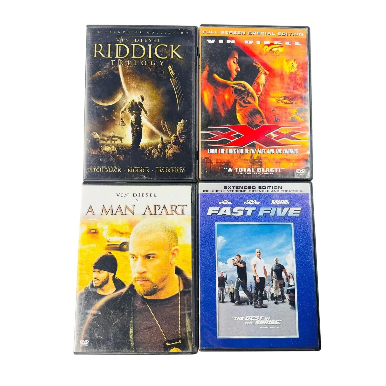 4 Movie DVD Bundle Vin Diesel Fast Five, Riddick, A Man Apart, XXX, image size:3840x3840