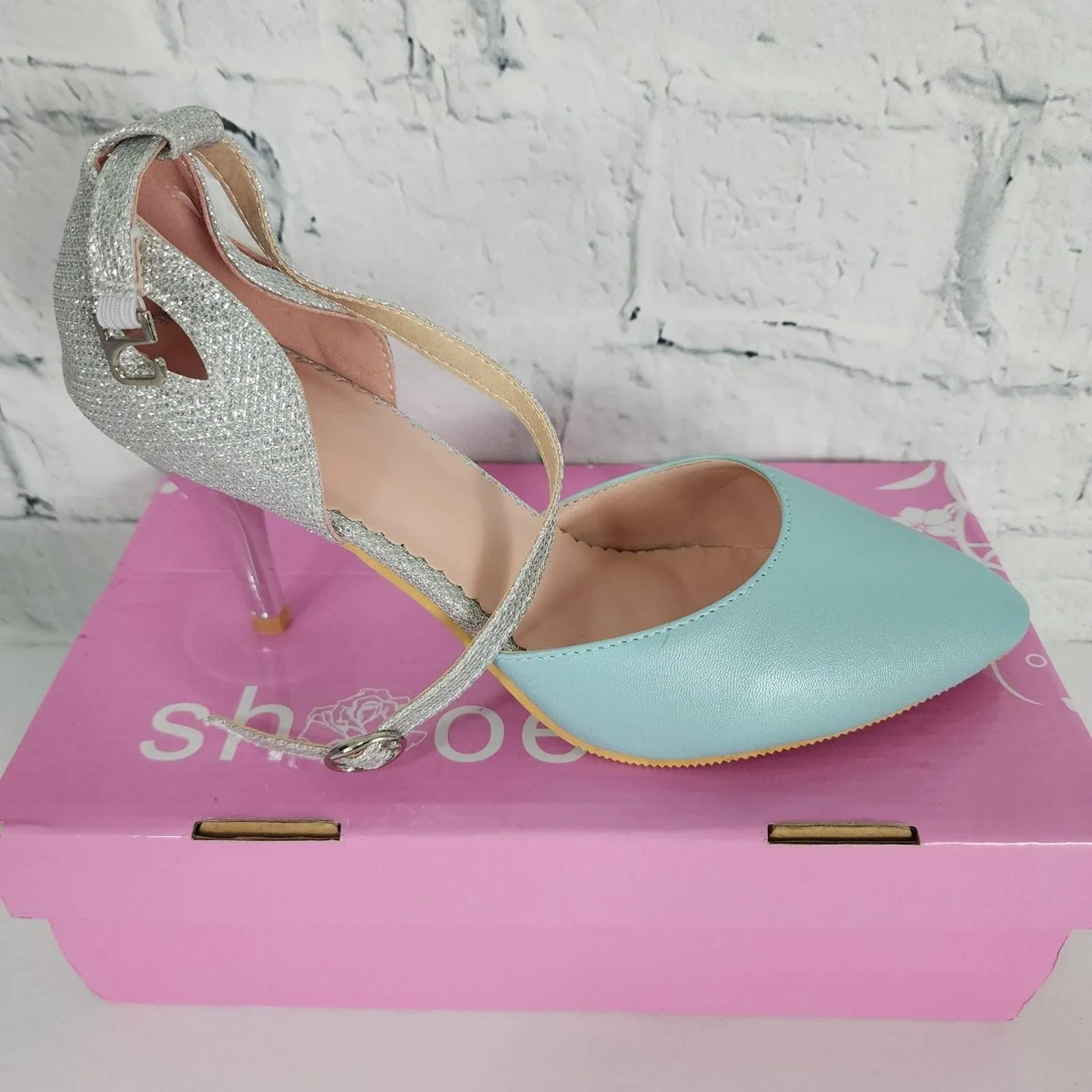 Product image for womens heel 3.5" shoes Sz 39 blue silver shoes 