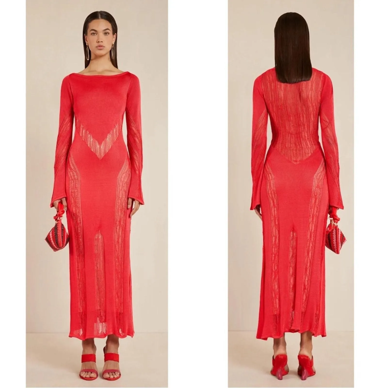 Cult Gaia Kennon Red Lollipop Knit Long Sleeve Midi Dress Size Small   Whatnot: Shop, Sell, Connect