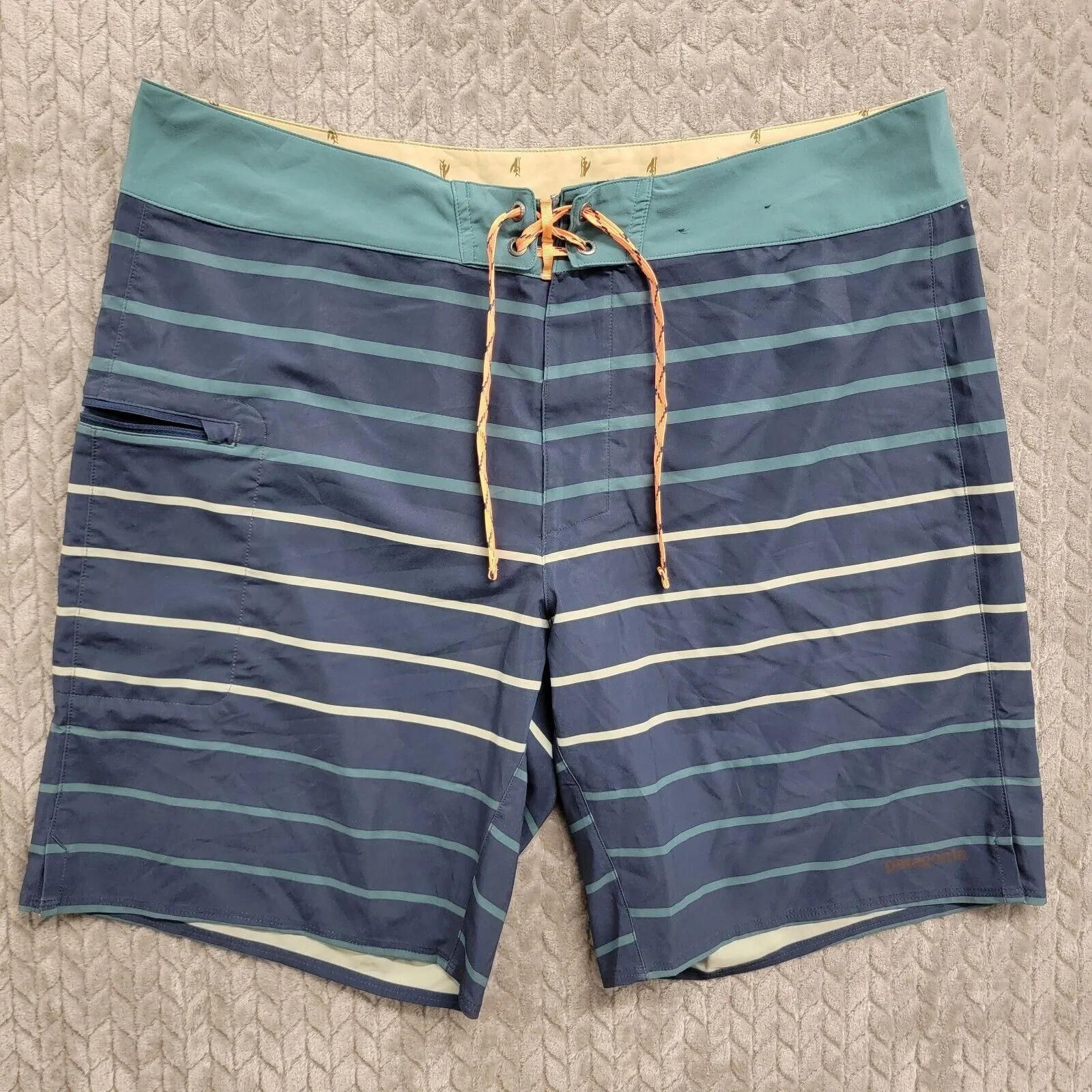 Product image for Patagonia Stretch Planing Board Shorts Men 38 Blue Striped 20" Swim Trunks Surf