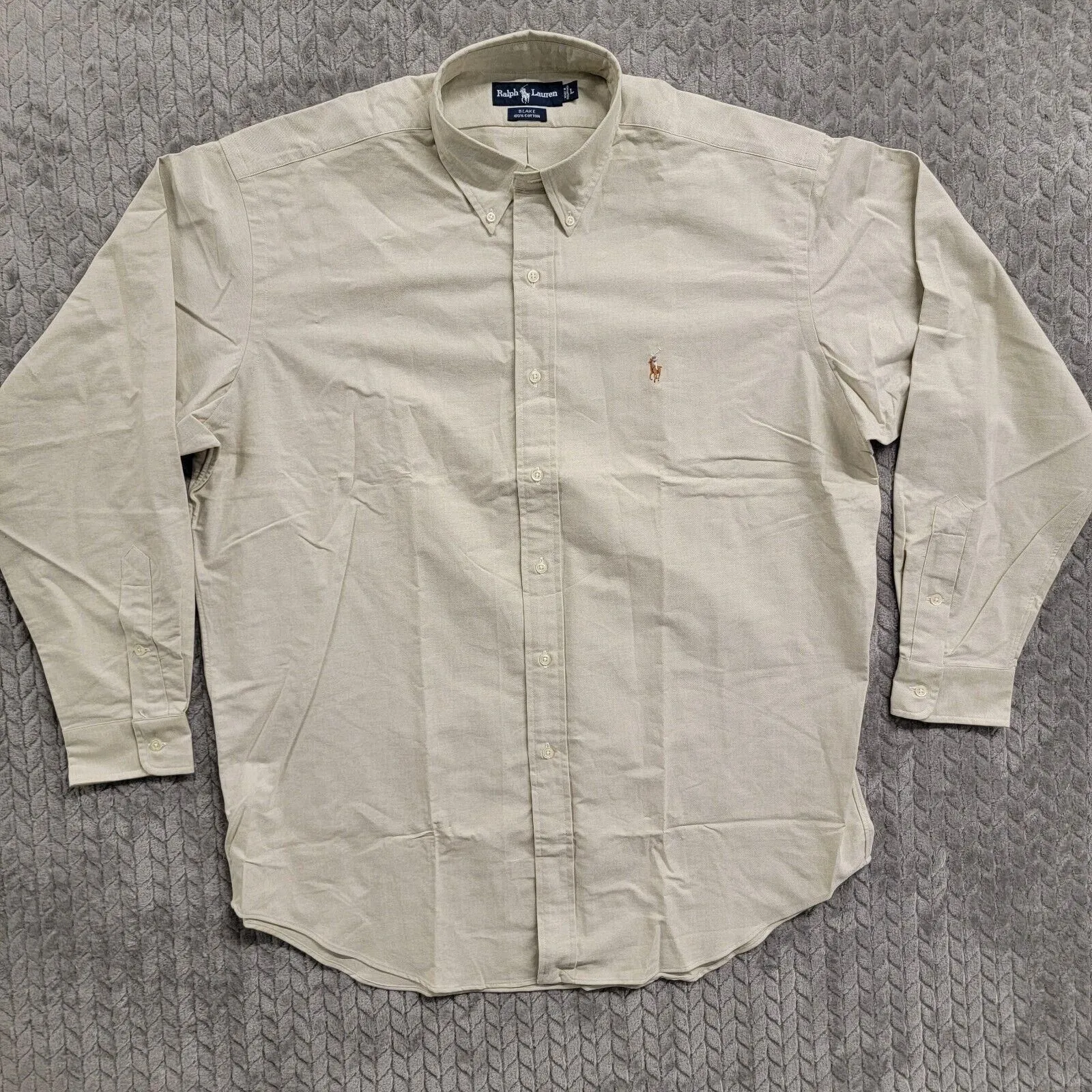 Product image for Polo Ralph Lauren Shirt Mens Large Tan Khaki Blake Long Sleeve Office Flesh Pony