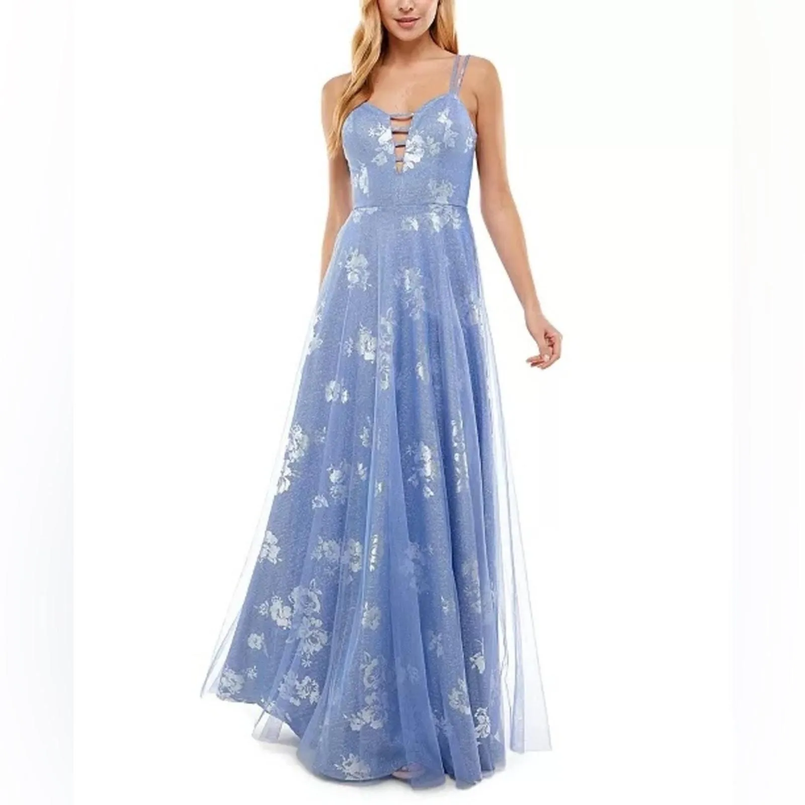 Product image for City Studio (Macys)-Juniors' Printed-Overlay Glitter Ball Gown (Size:3)