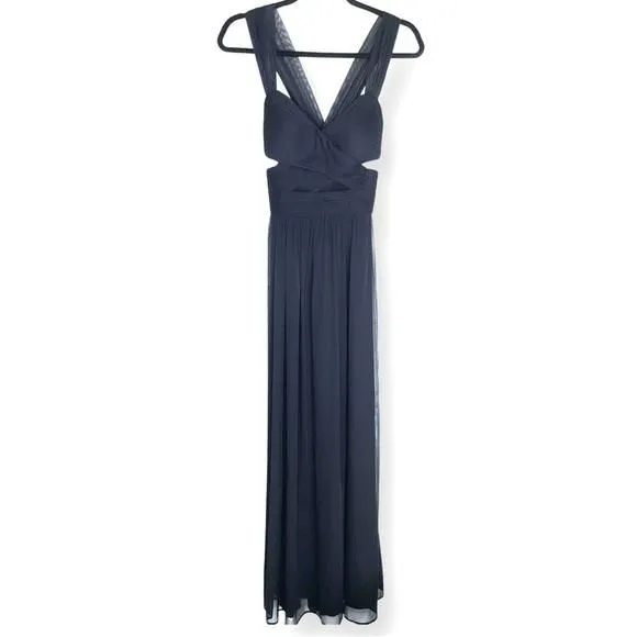 Product image for [ BETSY AND ADAM ] Black Mesh Gown w/Crossed Front & Back + Cutouts: 2: Like New