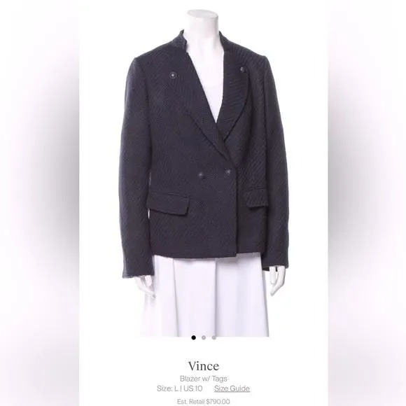Product image for [ VINCE ] Navy Boucle Double Breasted Woolen Blazer : US 4 : Like New