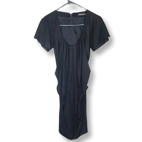 Product image for [ PATRITZIA PEPE ] Black Layered Drape Plunge Neck Cocktail Dress : Sz 42
