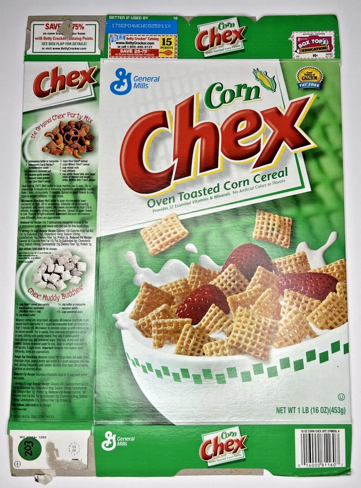 Product image for 2004 Empty General Mills Corn Chex 16OZ Cereal Box SKU U198/203
