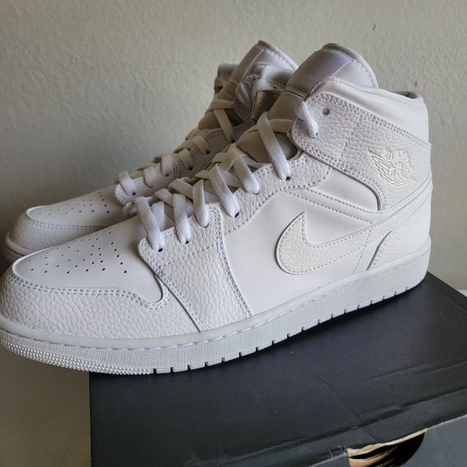 Product image for Nike Air Jordan 1 Mid Triple White Shoes 554724-130 Men's Size 12.5