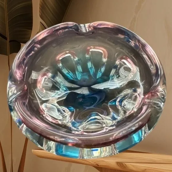 Product image for Vintage 1970-1979 Murano Italy Glass Shell Ashtray in Blue Pink and Purple