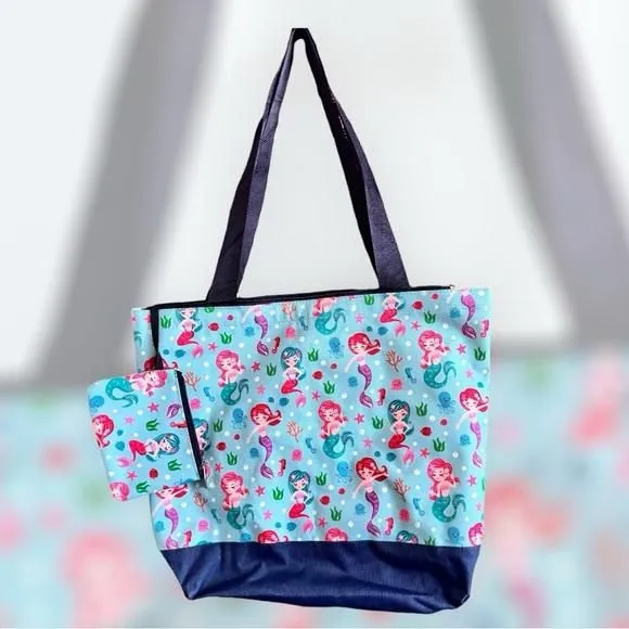Product image for 11.  NGIL Blue Mermaid Canvas Tote with Coin Purse