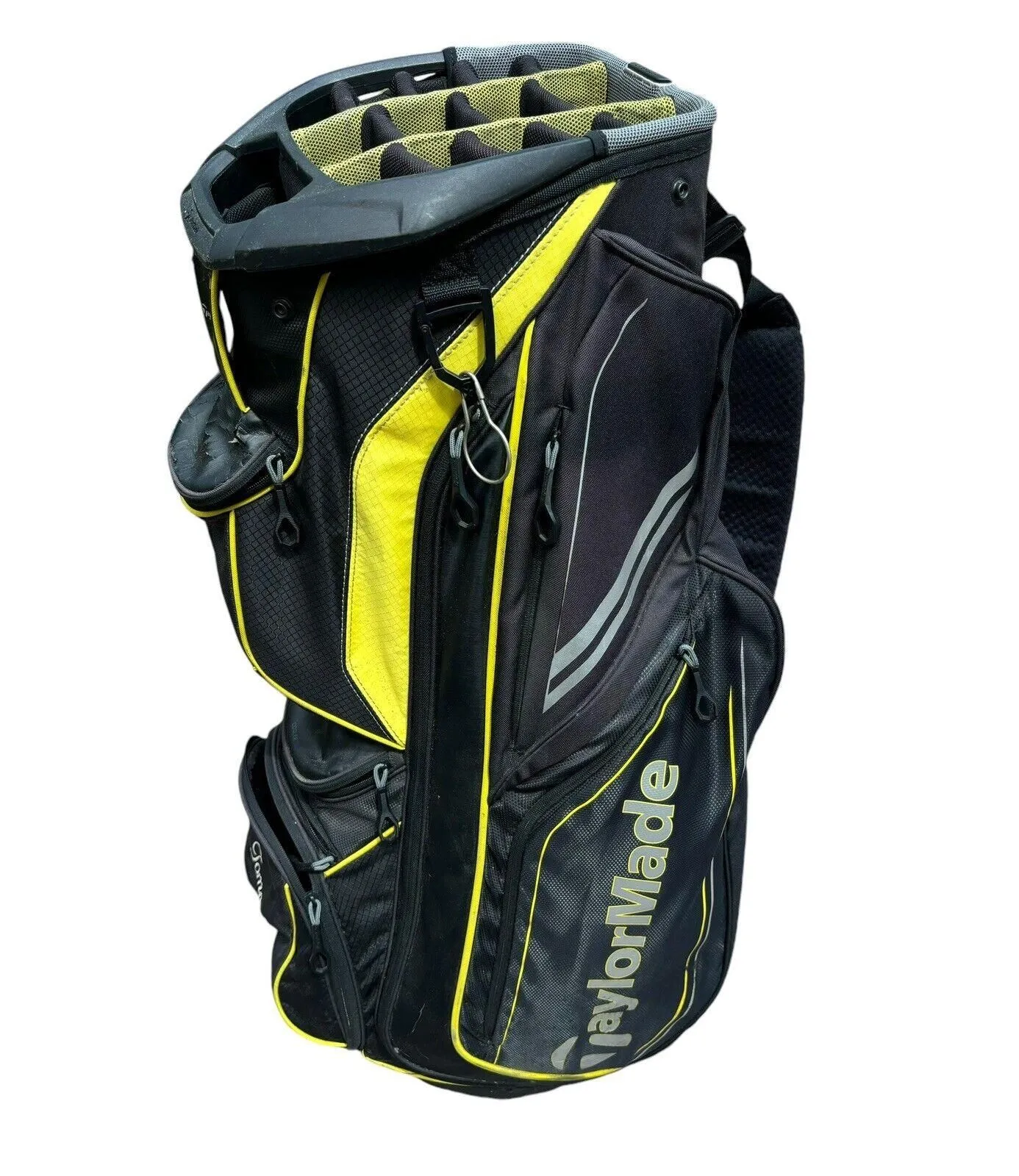 Product image for Taylormade Catalina 14-Way Golf Cart Bag Black Yellow Grey Cooler Pouch No Cover