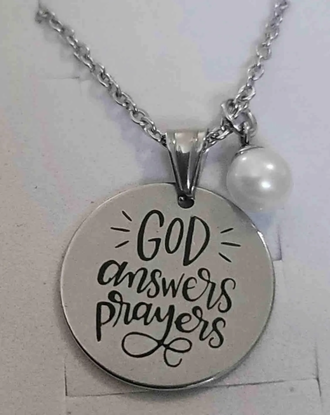 Product image for God Answers Prayers Necklace with Pearl 