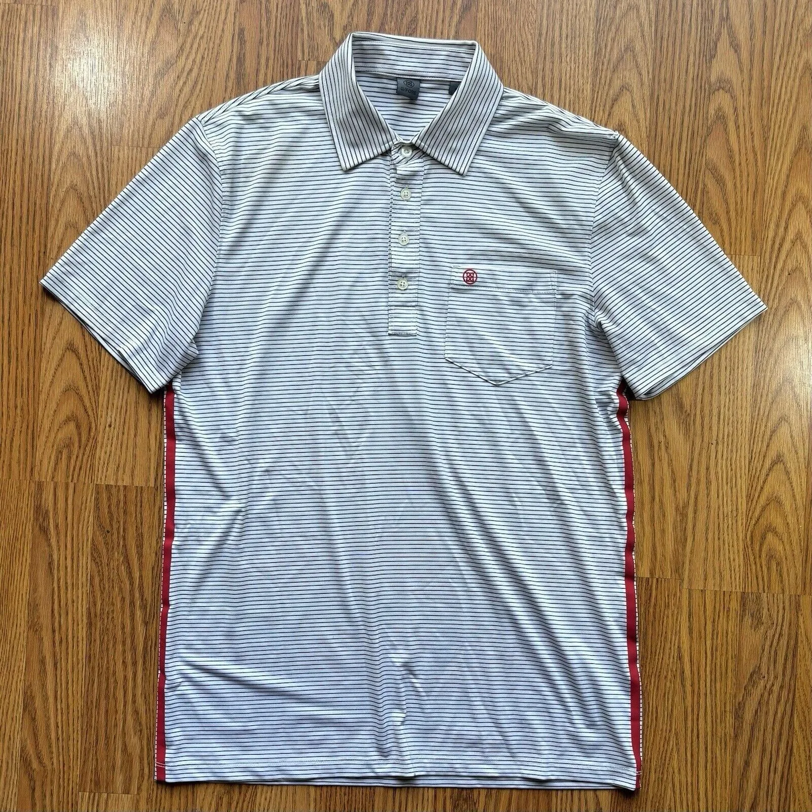 Product image for G/FORE Golf Polo Striped Performance Men’s Medium Chest Pocket White Red Black